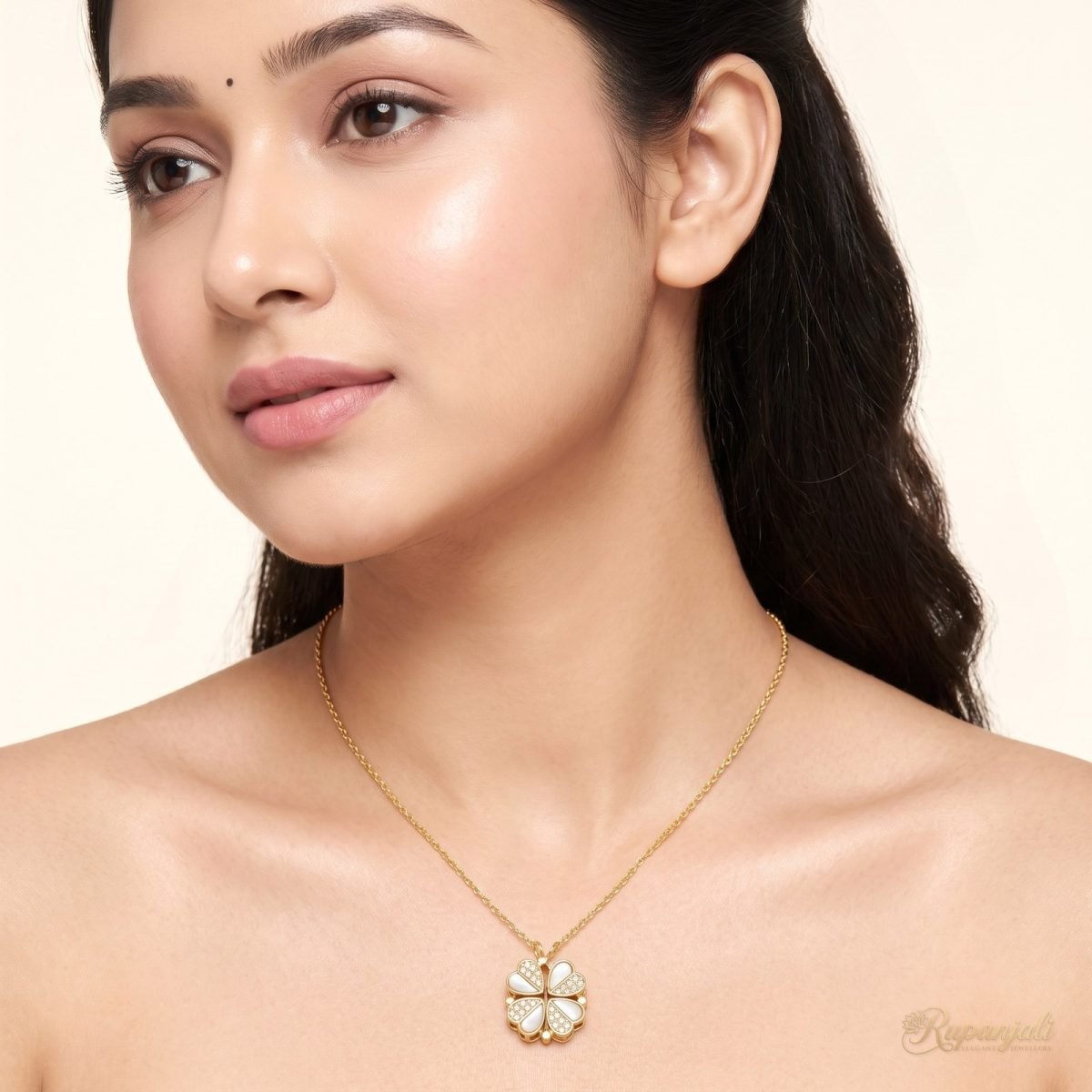 Dual Wear Heart Clover Necklace — Shell & Zircon Hearts 5