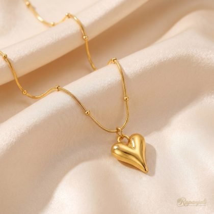 Sculpted Heart Necklace — Beaded Chain