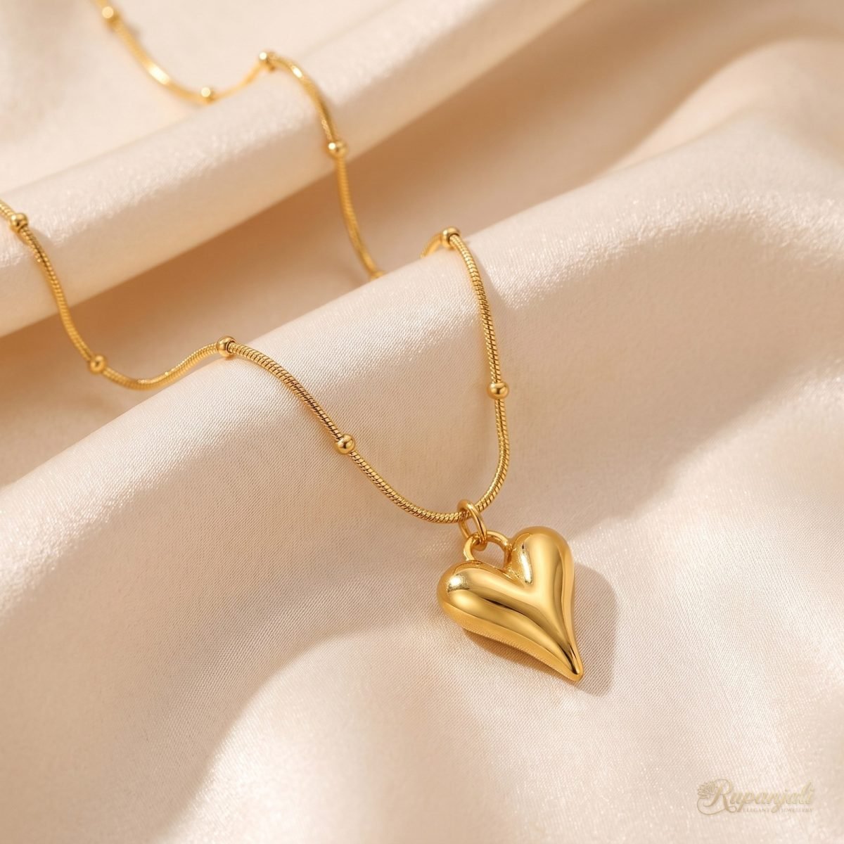 Sculpted Heart Necklace — Beaded Chain 1