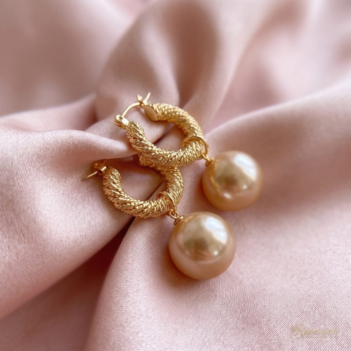 French Pearl Drop Hoop Earrings — Twisted Rope Huggies 4
