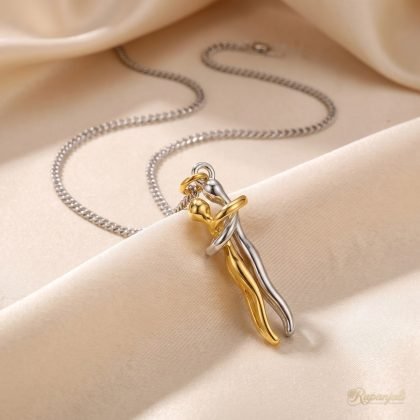 Couple Hug Pendant Necklace — Two-Tone Love Gift for Her