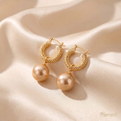 French Pearl Drop Hoop Earrings — Twisted Rope Huggies