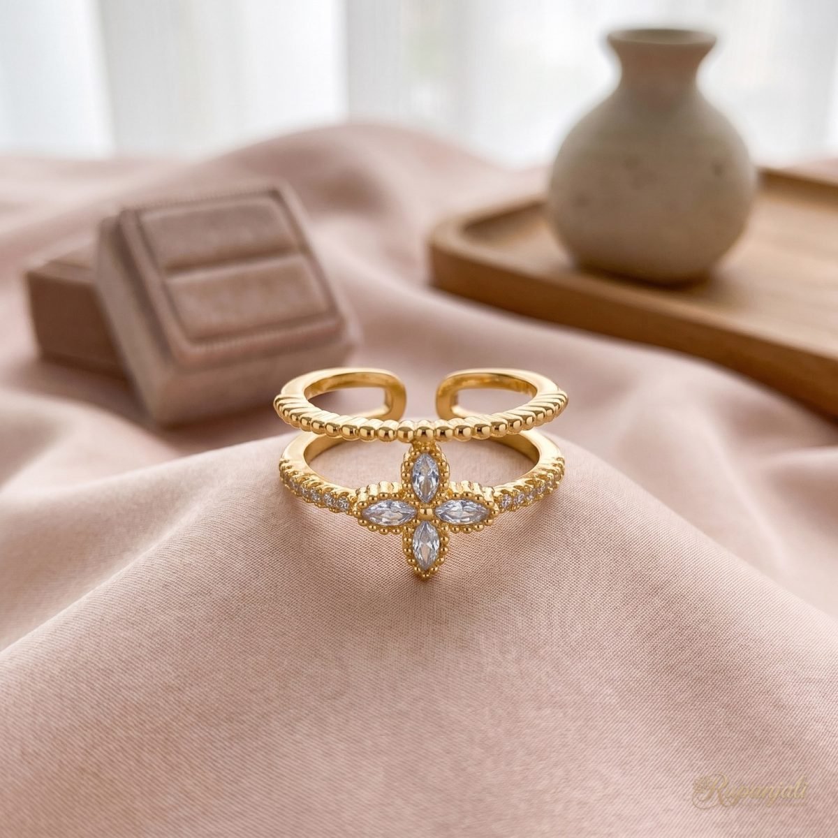 Korean Flower Duo Ring — Marquise Bloom 2