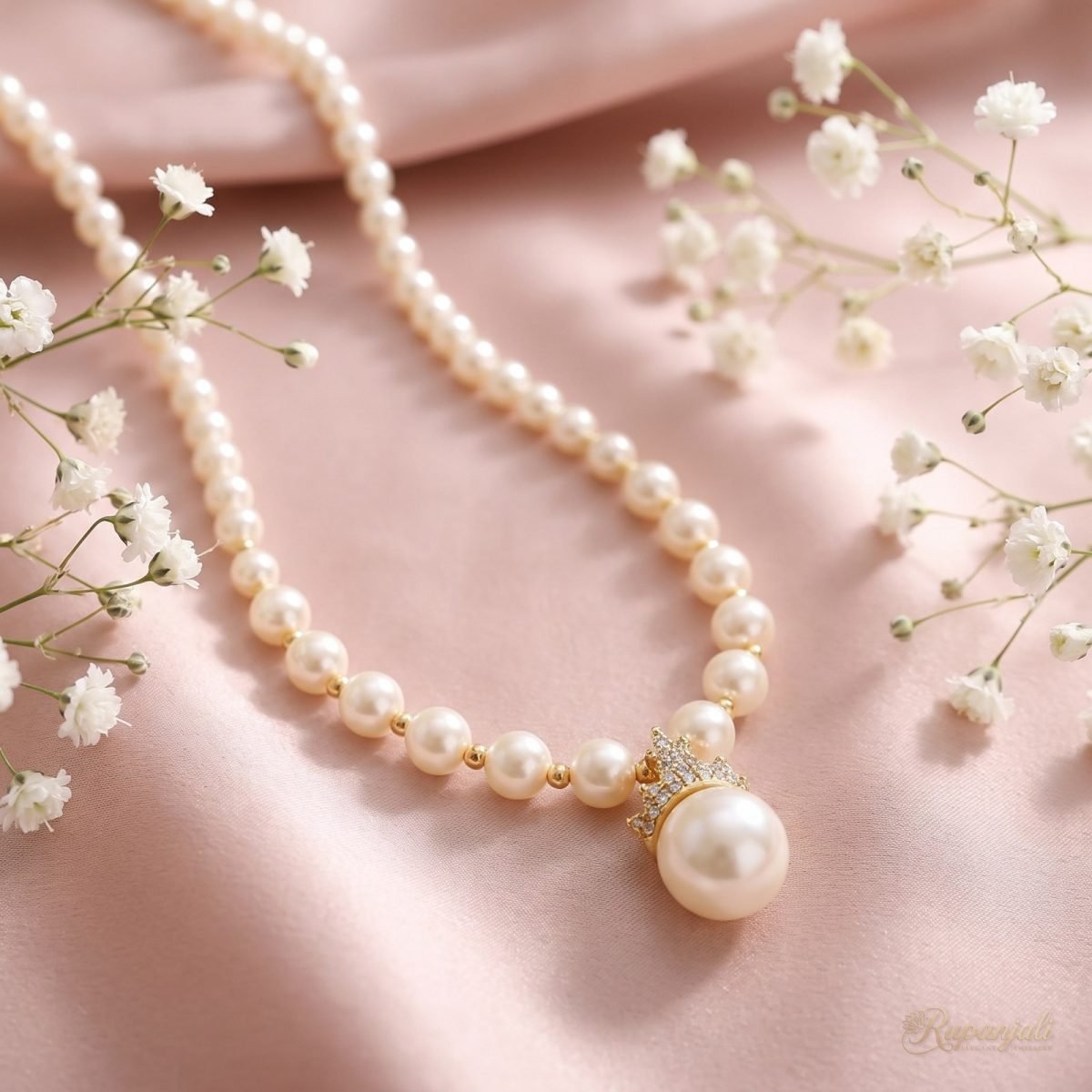 Graduated Pearl Necklace with Crowned Pearl Drop Pendant 3