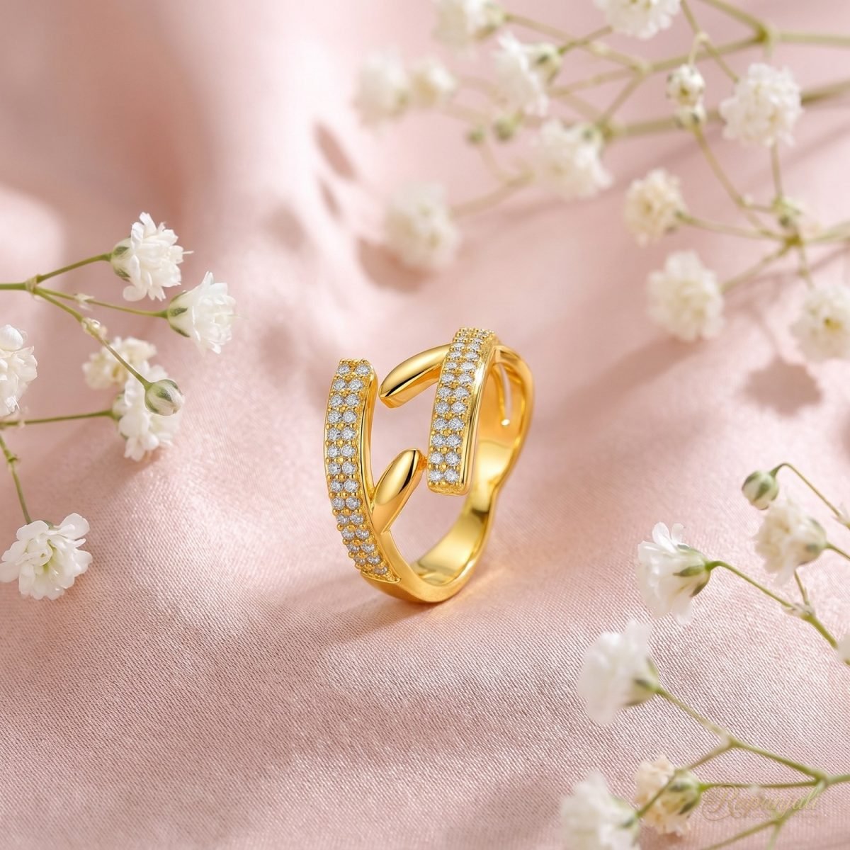 Crossover Pave Ring — Double Bar Bypass 3