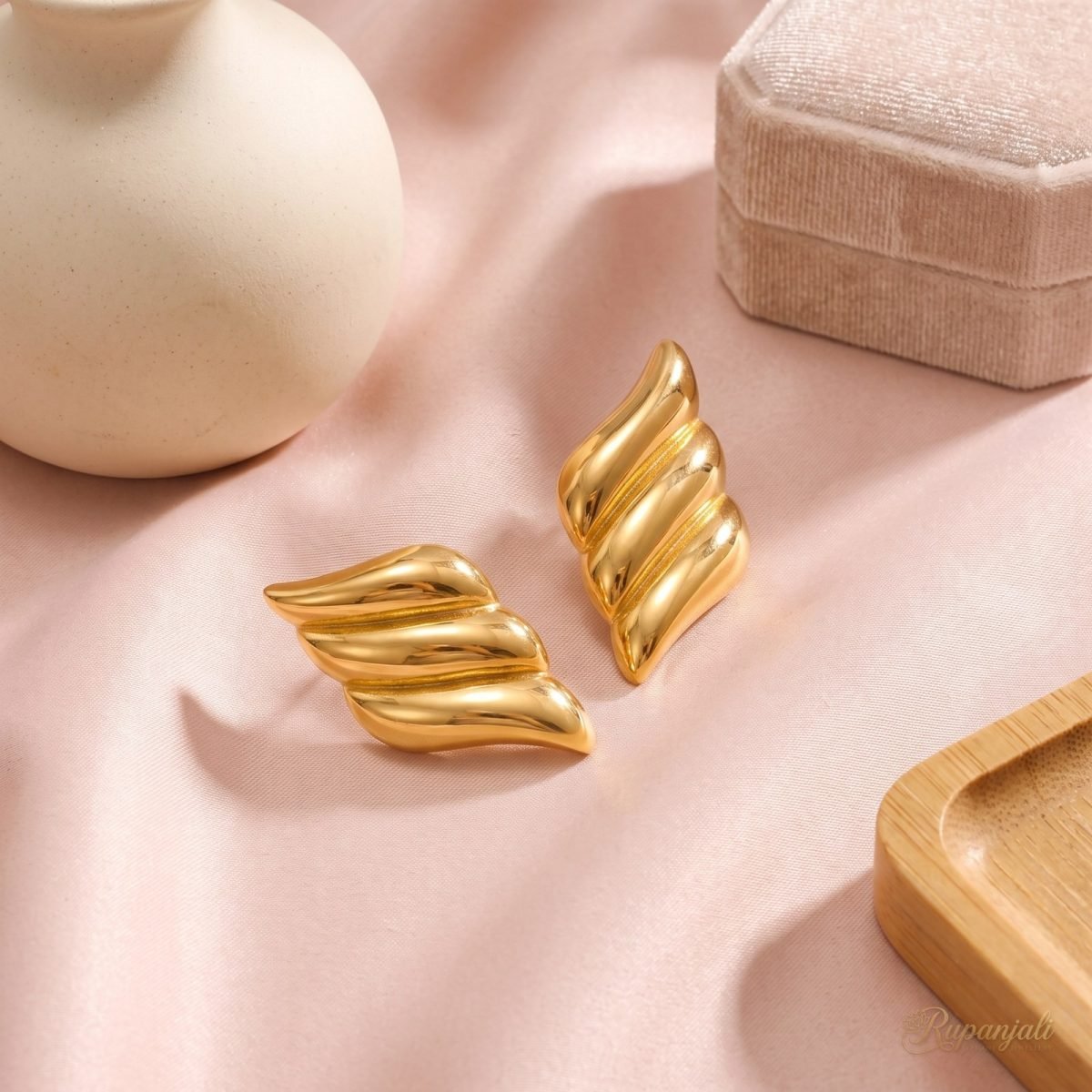 Gold Wing Stud Earrings for Women — Sculptural Feather 2