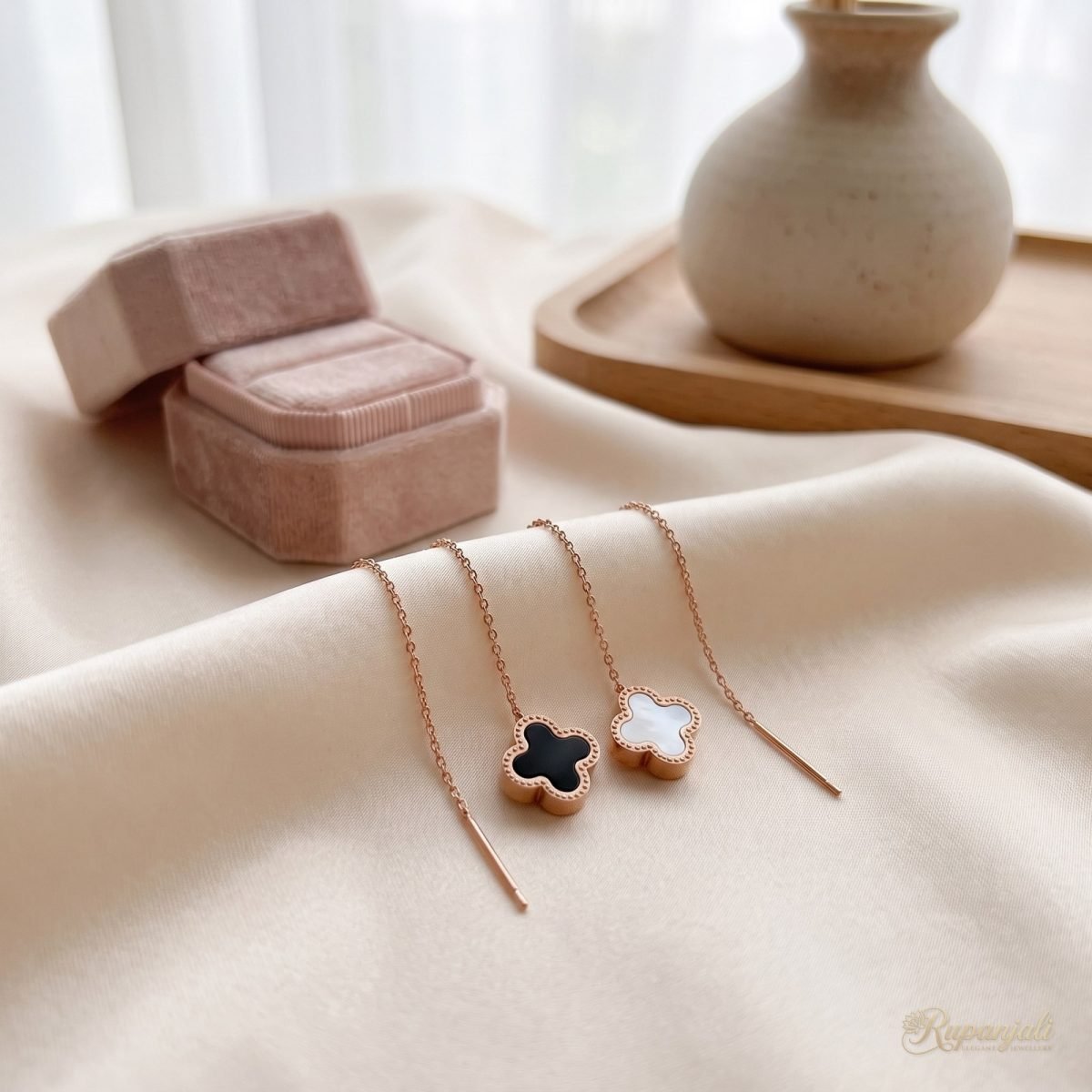 Clover Tassel Earrings — Rose Gold Duo 2