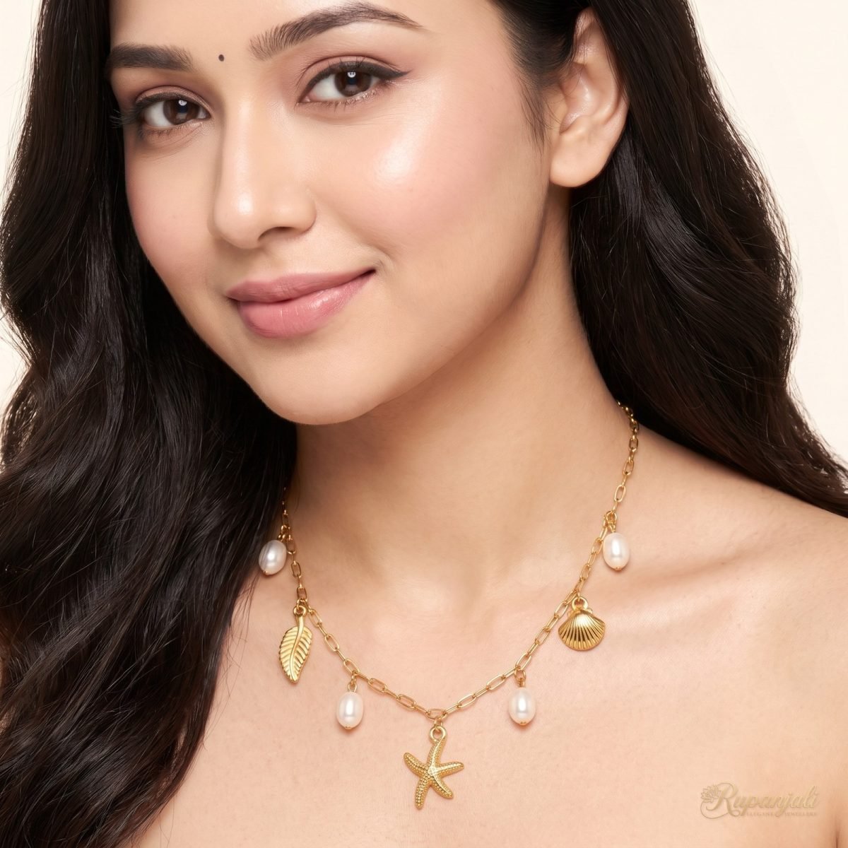 Gold Starfish Shell Pearl Charm Necklace for Women — Ocean 5