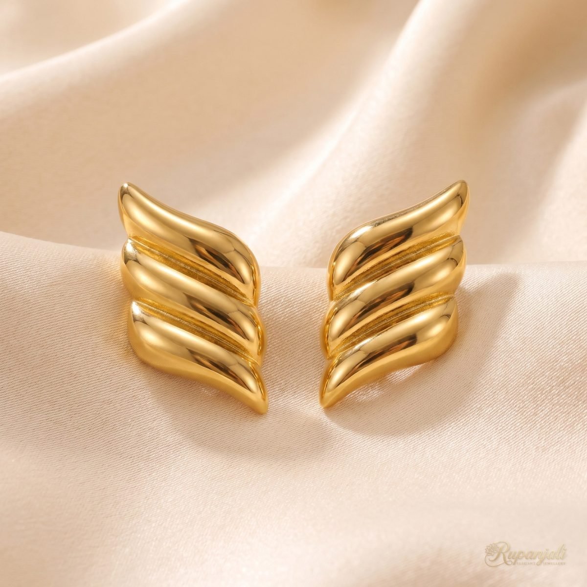 Gold Wing Stud Earrings for Women — Sculptural Feather 1