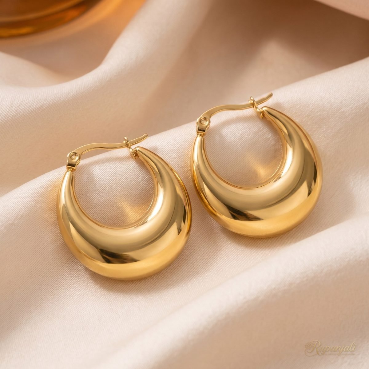 Gold Crescent Hoop Earrings — Chunky Dome Vintage Hoops 1