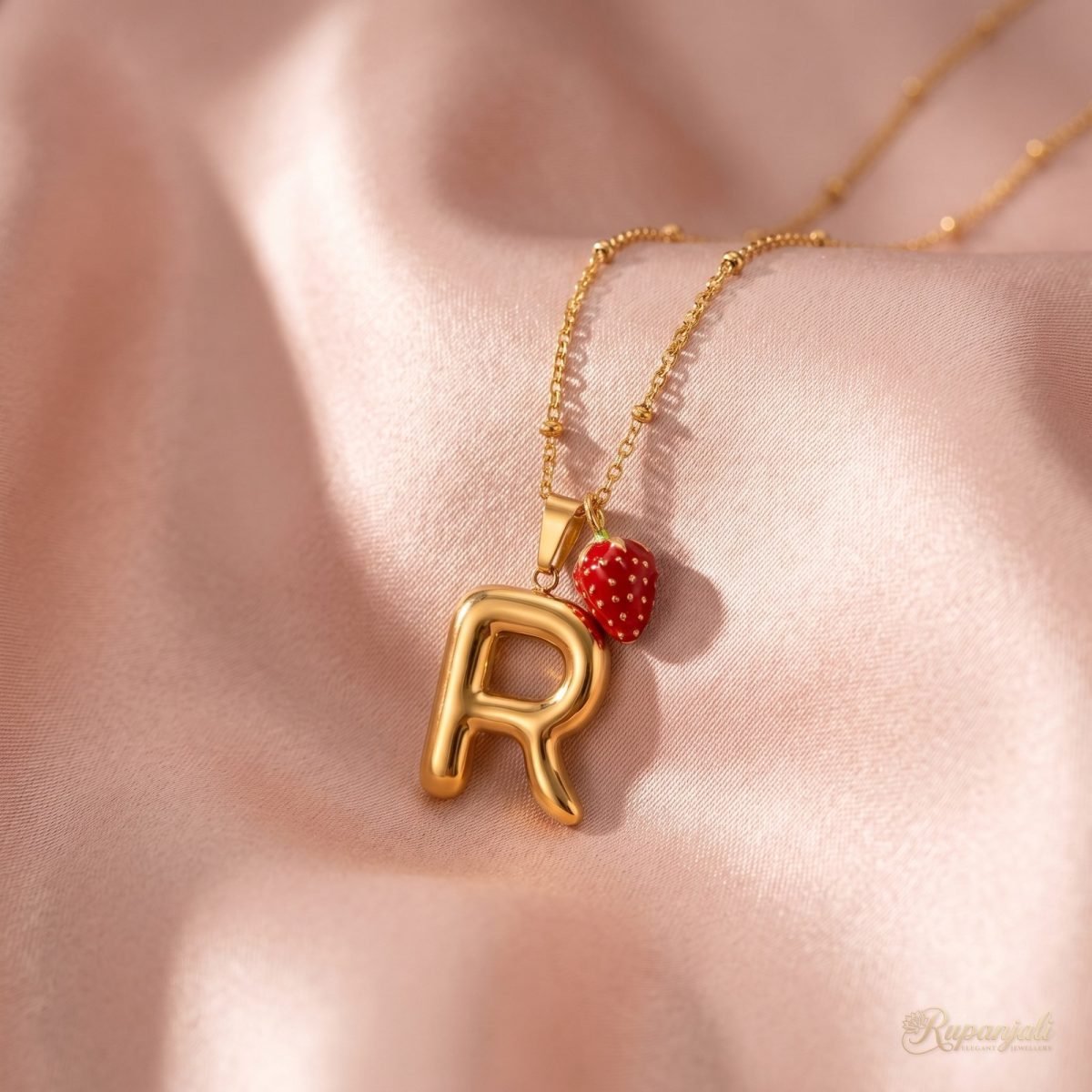 Letter R Strawberry Necklace — Bubble Initial Charm 4