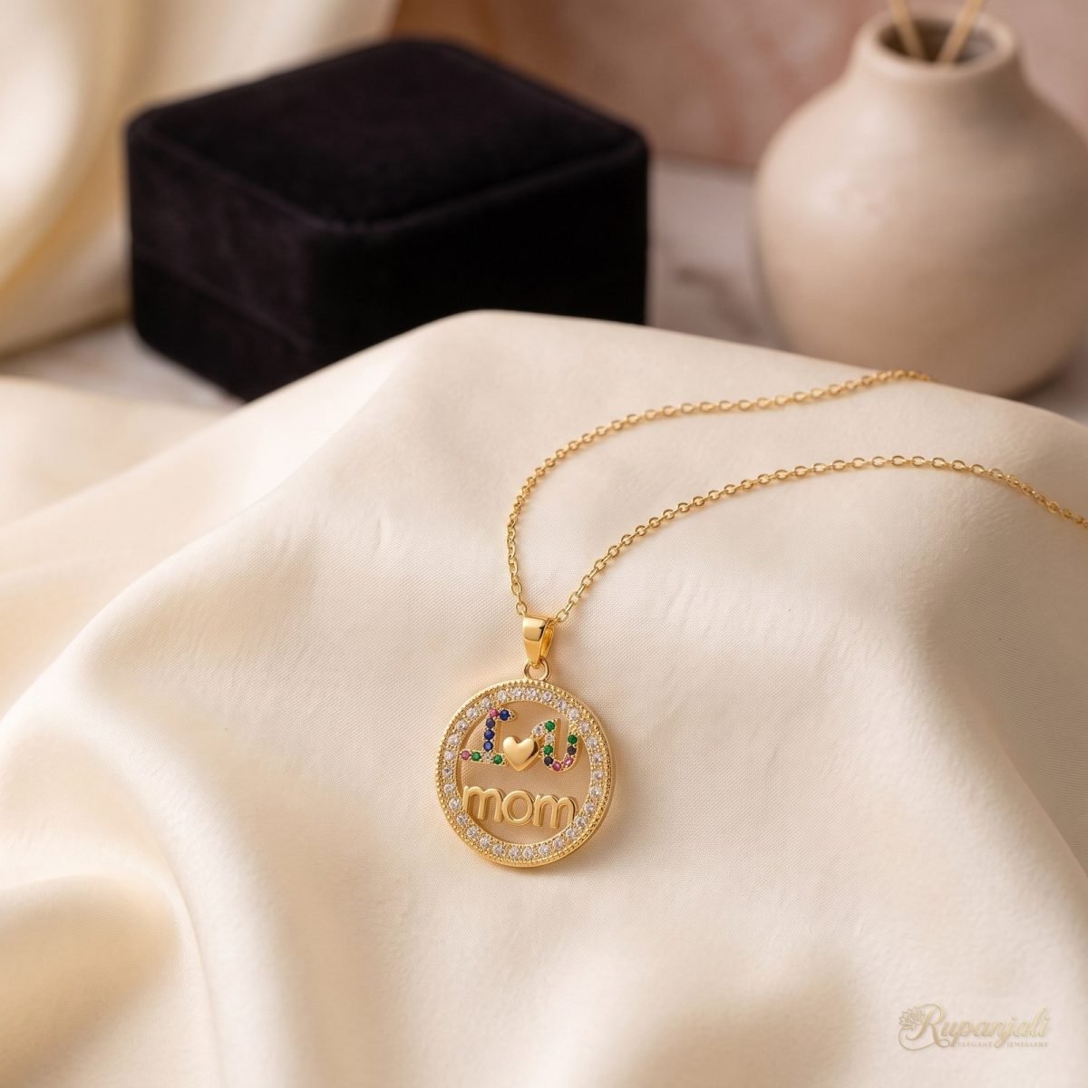 I Love You Mom Necklace — Pave Circle Medallion 2