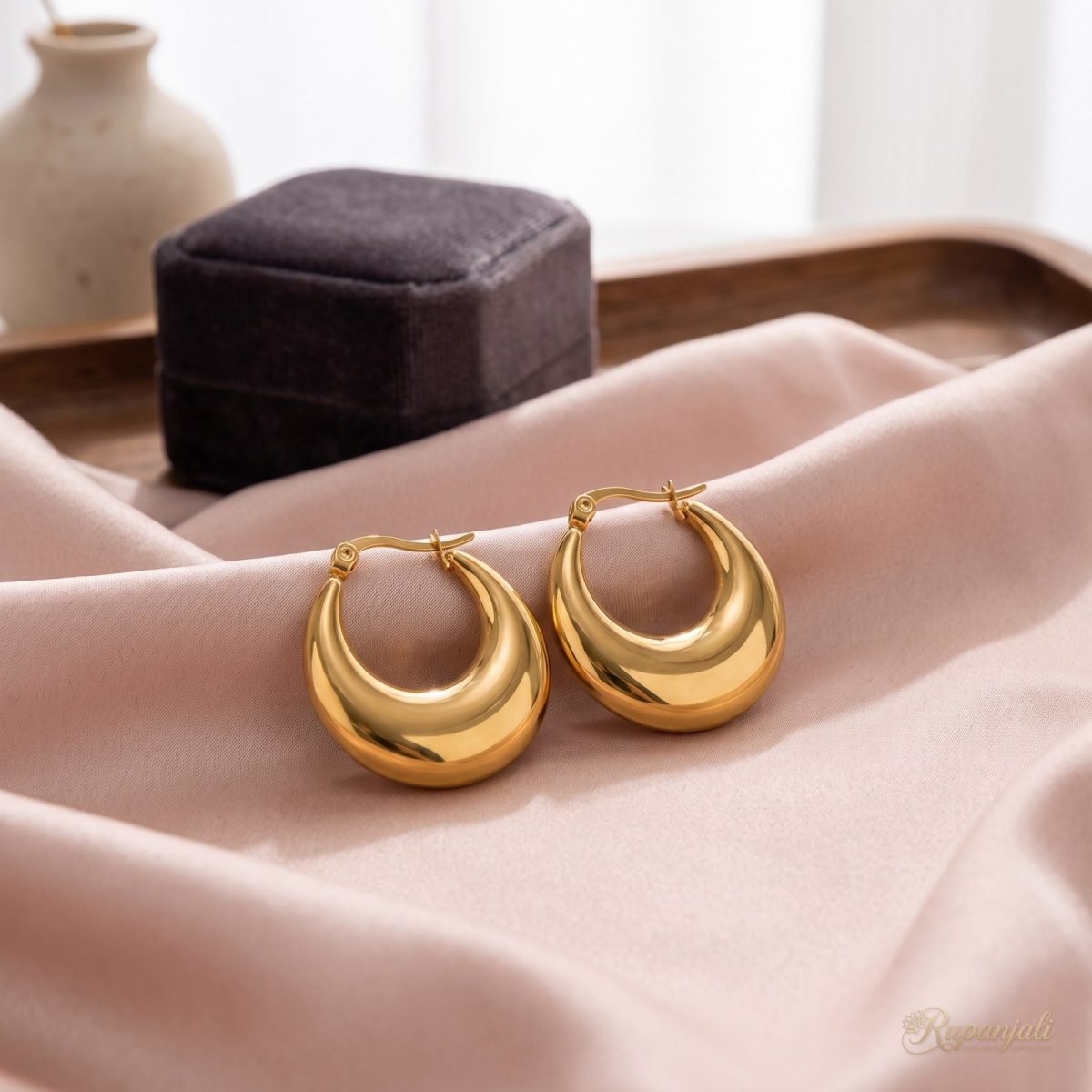 Gold Crescent Hoop Earrings — Chunky Dome Vintage Hoops 2