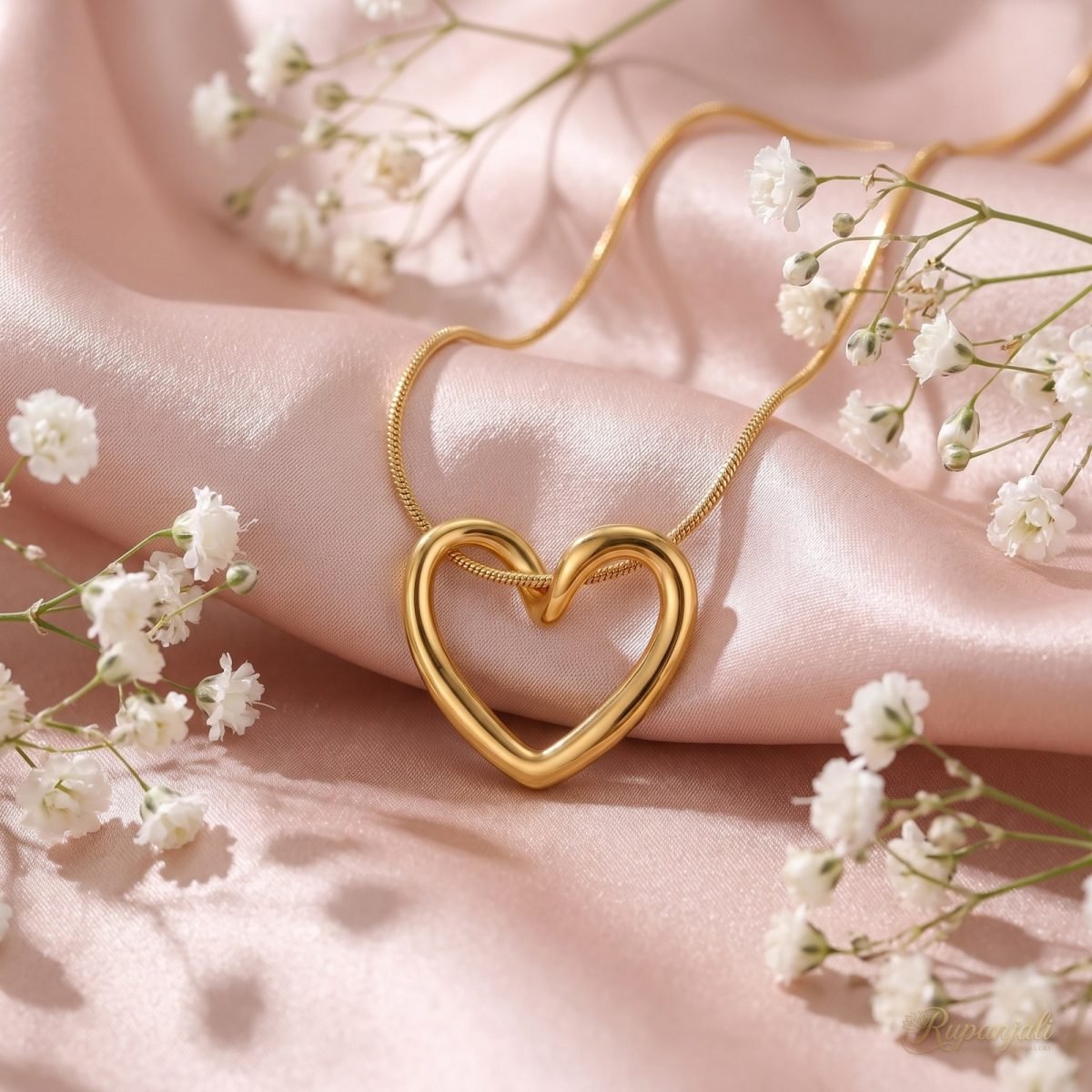 Gold Open Heart Necklace — Twisted Heart on Snake Chain 3