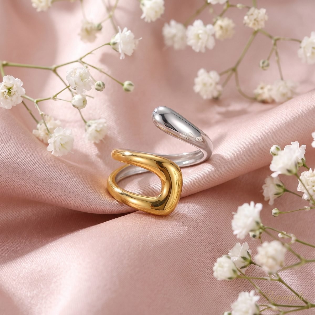 Two-Tone Asymmetric Open Ring — Gold & Silver Modern Art 3