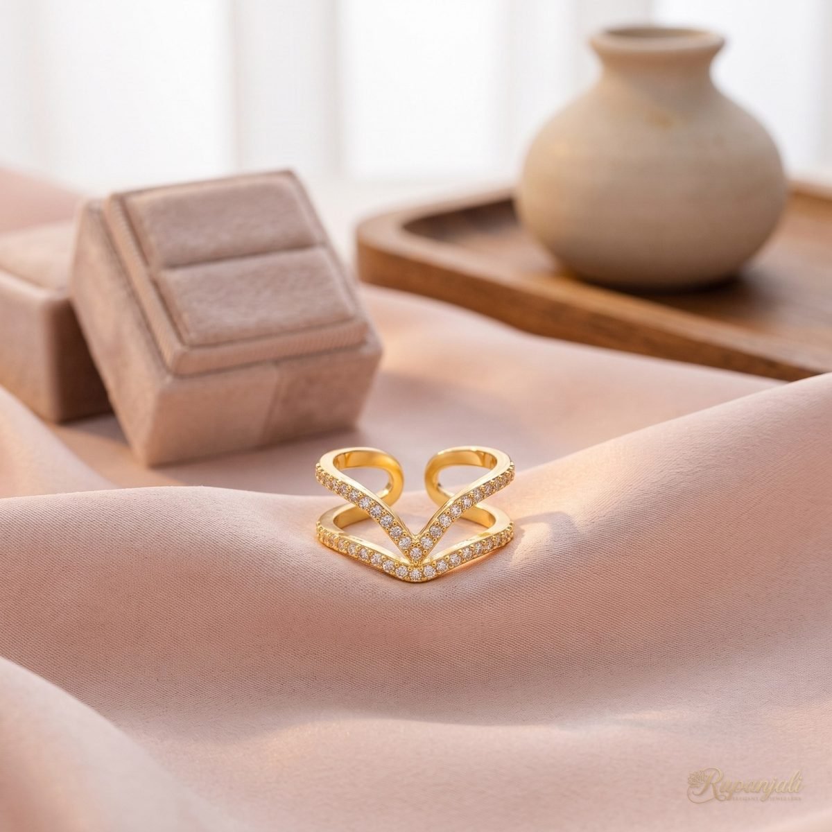 Wave Duet Ring — Double Band Pave Arc 2