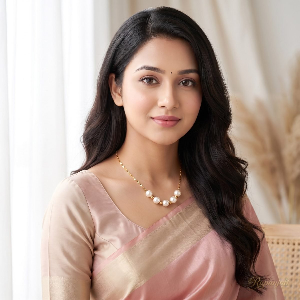 Smile Pearl Necklace — Five Pearls & Gold Spacers 6