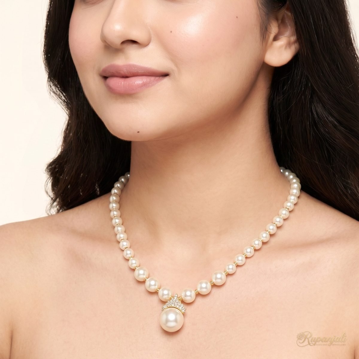 Graduated Pearl Necklace with Crowned Pearl Drop Pendant 5