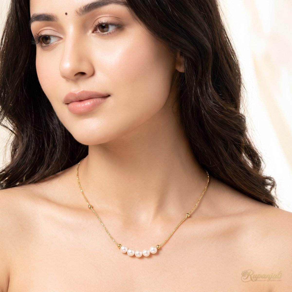 Smile Pearl Necklace — Five Pearls & Gold Spacers 5