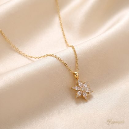 Gold Snowflake Necklace with Cubic Zirconia for Women