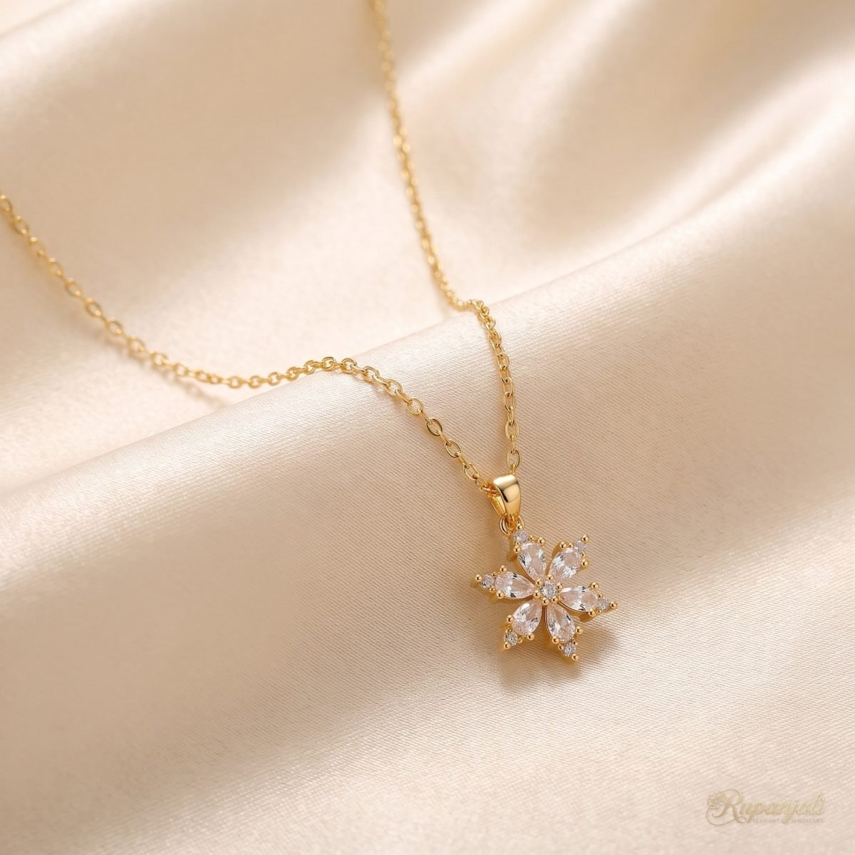 Gold Snowflake Necklace with Cubic Zirconia for Women 1