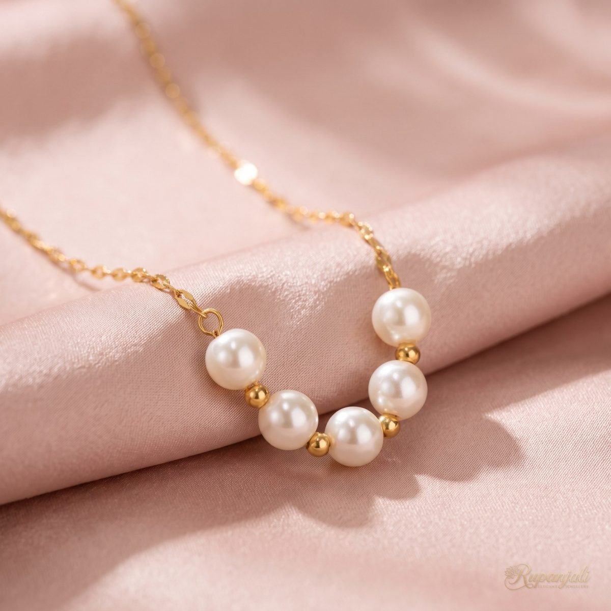Smile Pearl Necklace — Five Pearls & Gold Spacers 4