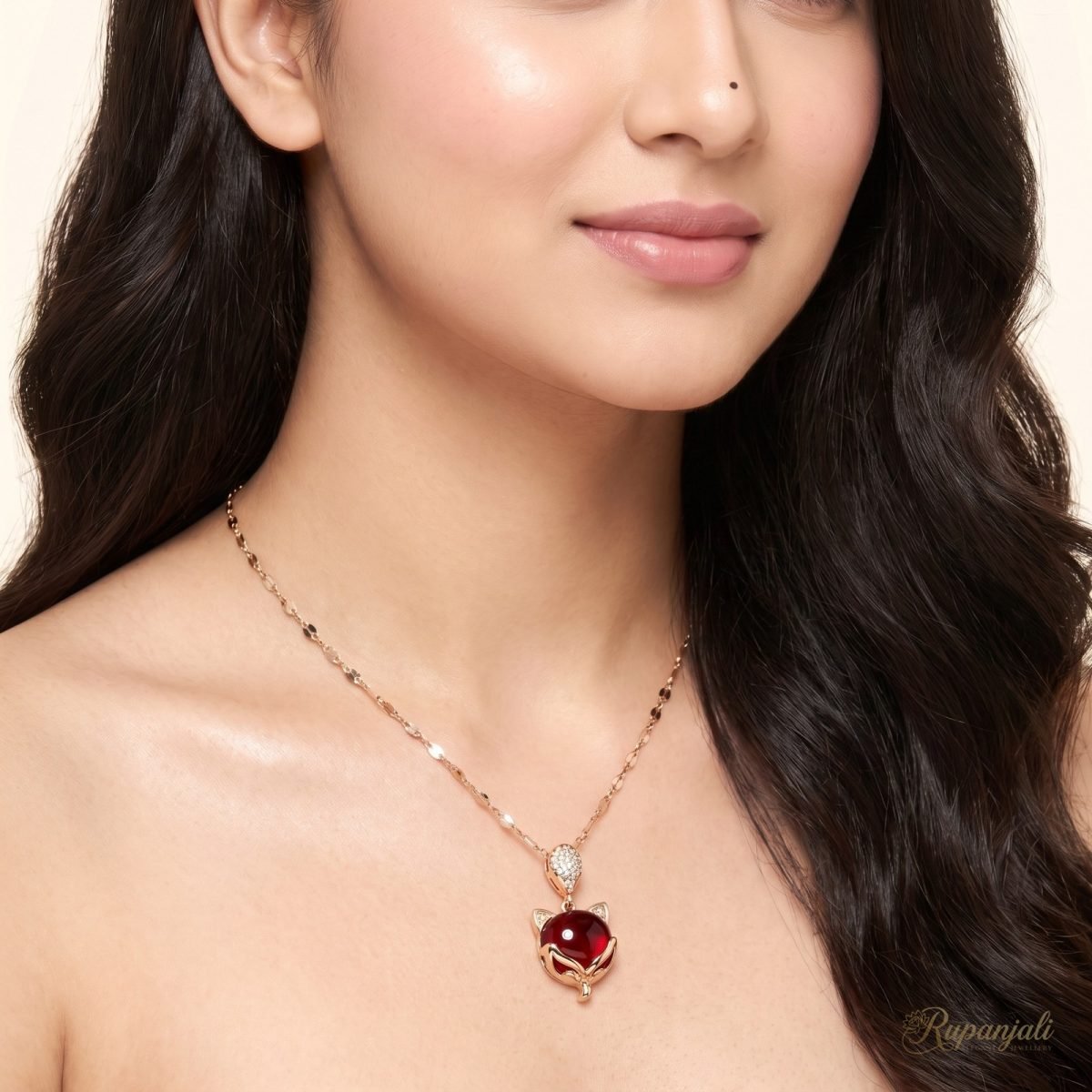 Red Fox Necklace — Ruby-Red Cabochon 5