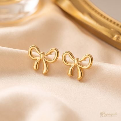 Gold Bow Stud Earrings — Minimalist Ribbon Bowknot