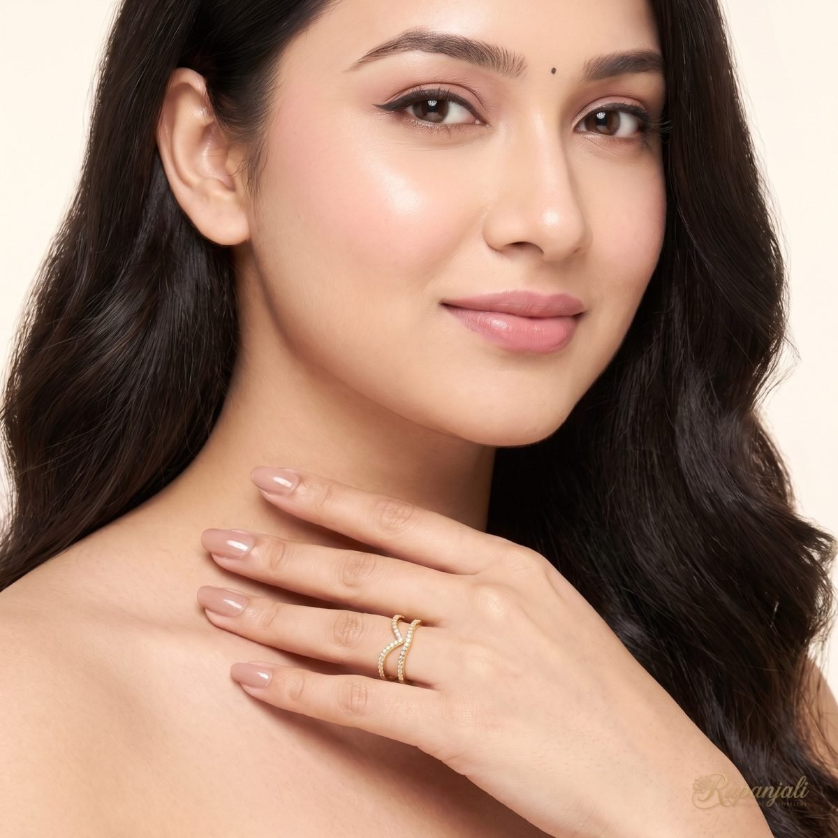 Wave Duet Ring — Double Band Pave Arc 5