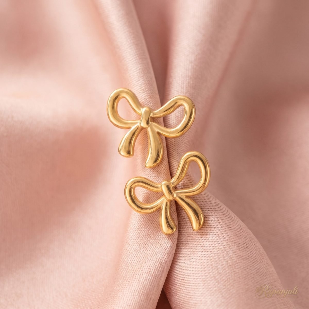 Gold Bow Stud Earrings — Minimalist Ribbon Bowknot 4