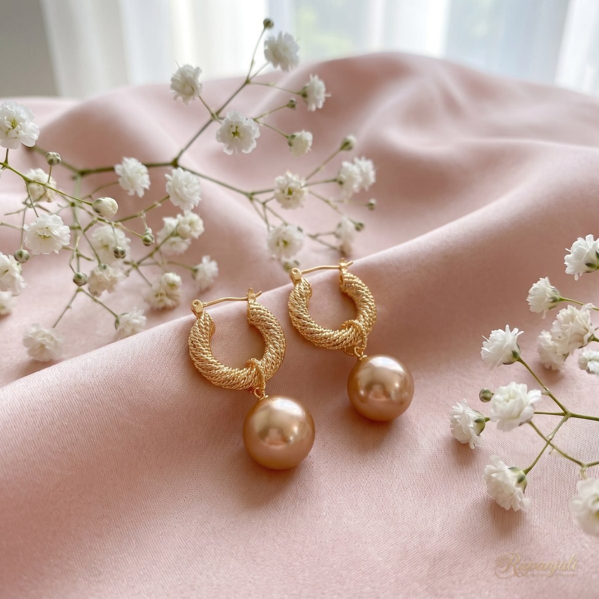 French Pearl Drop Hoop Earrings — Twisted Rope Huggies 3