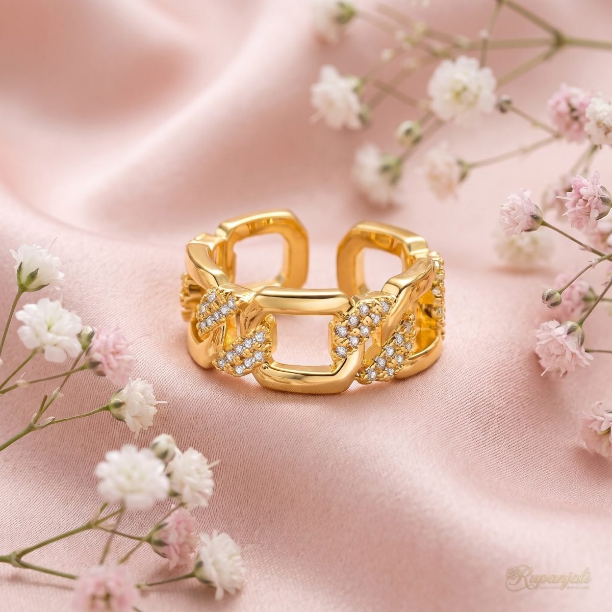 Pave Chain Link Ring — Curb Chain Band 3