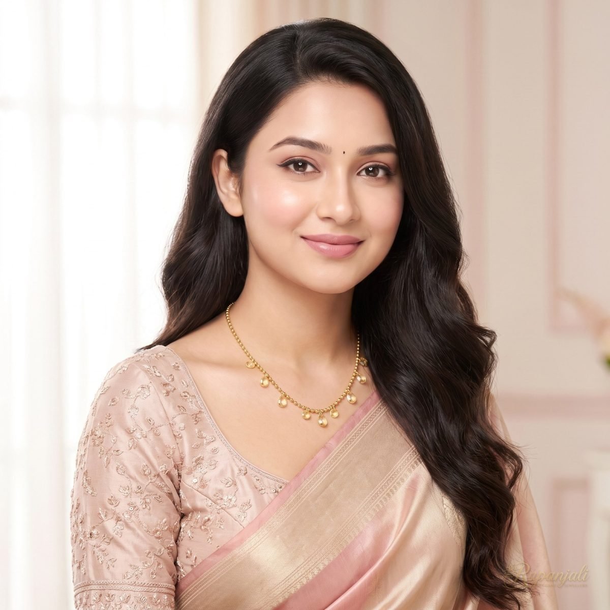 Champagne Crystal Droplet Necklace — Gold Bead Chain Charm 6