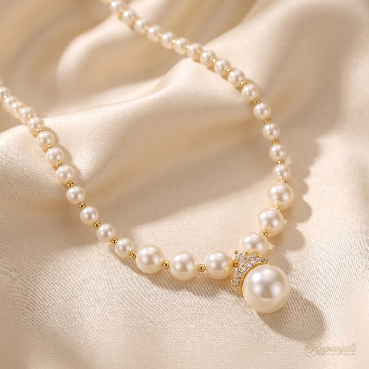Graduated Pearl Necklace with Crowned Pearl Drop Pendant 1