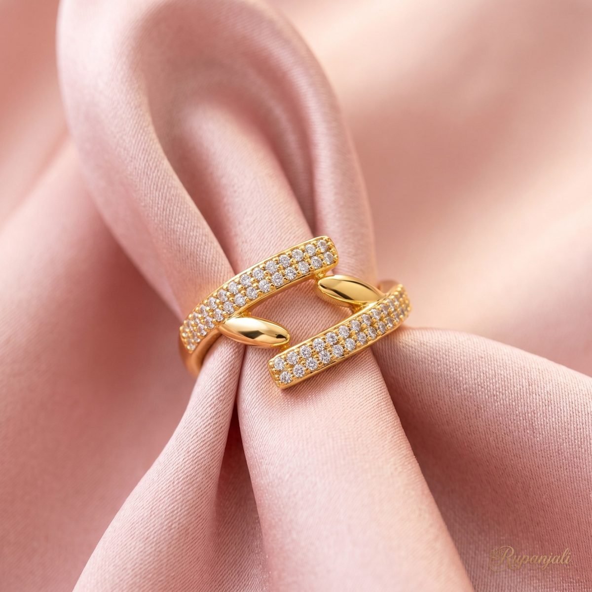 Crossover Pave Ring — Double Bar Bypass 4