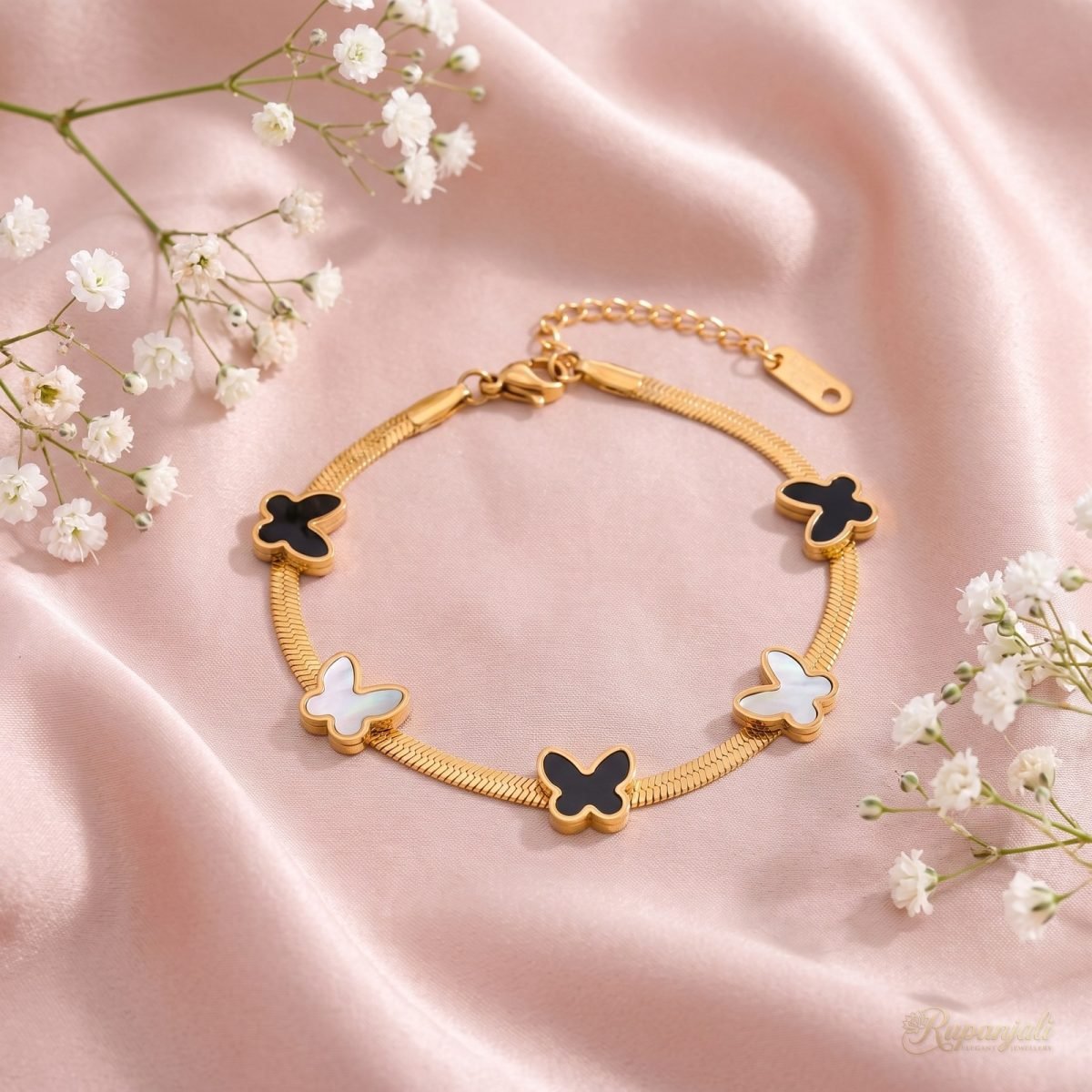 Butterfly Blade Chain Bracelet — Black & Mother-of-Pearl 3