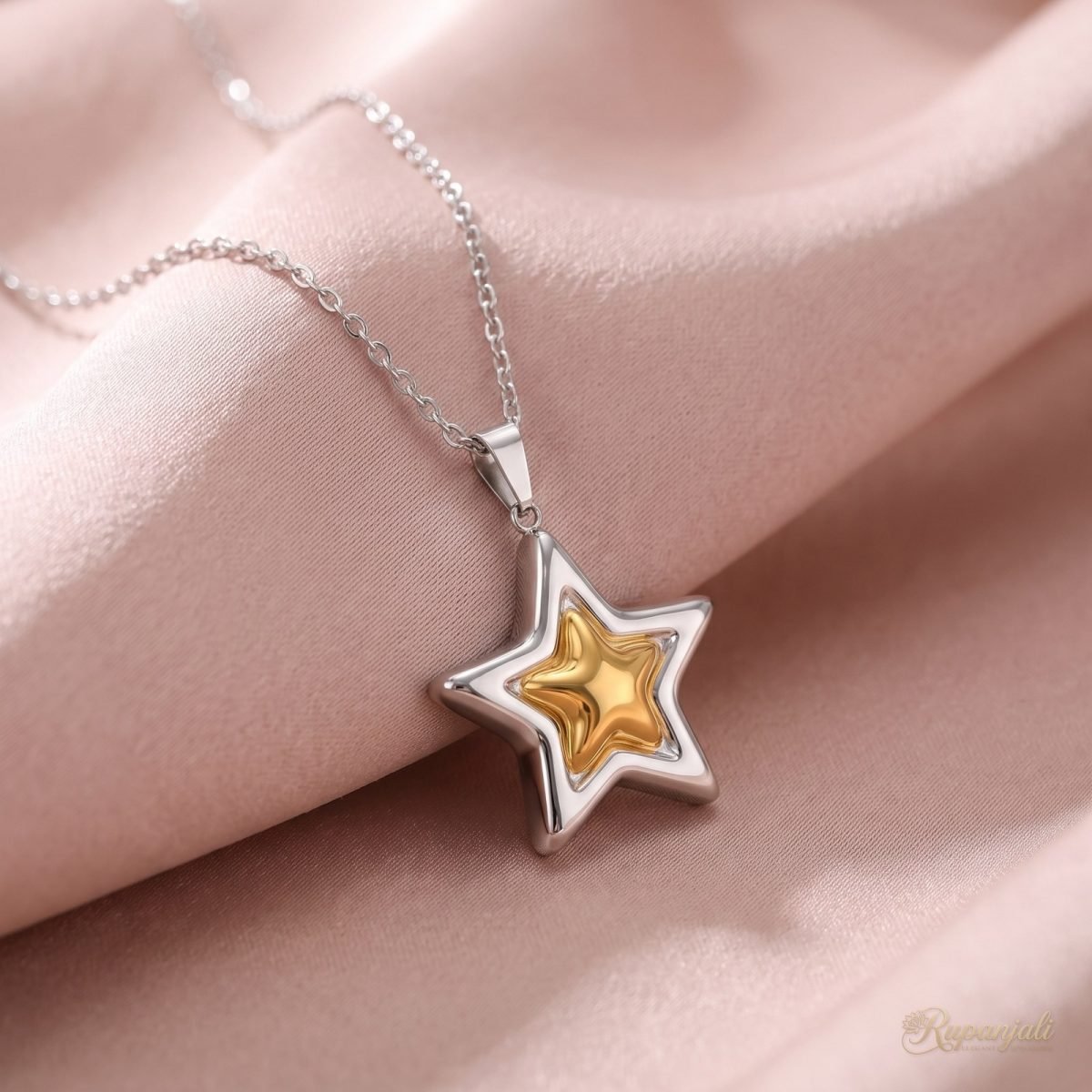 Gold & Silver Two-Tone Star Pendant Necklace for Women 4