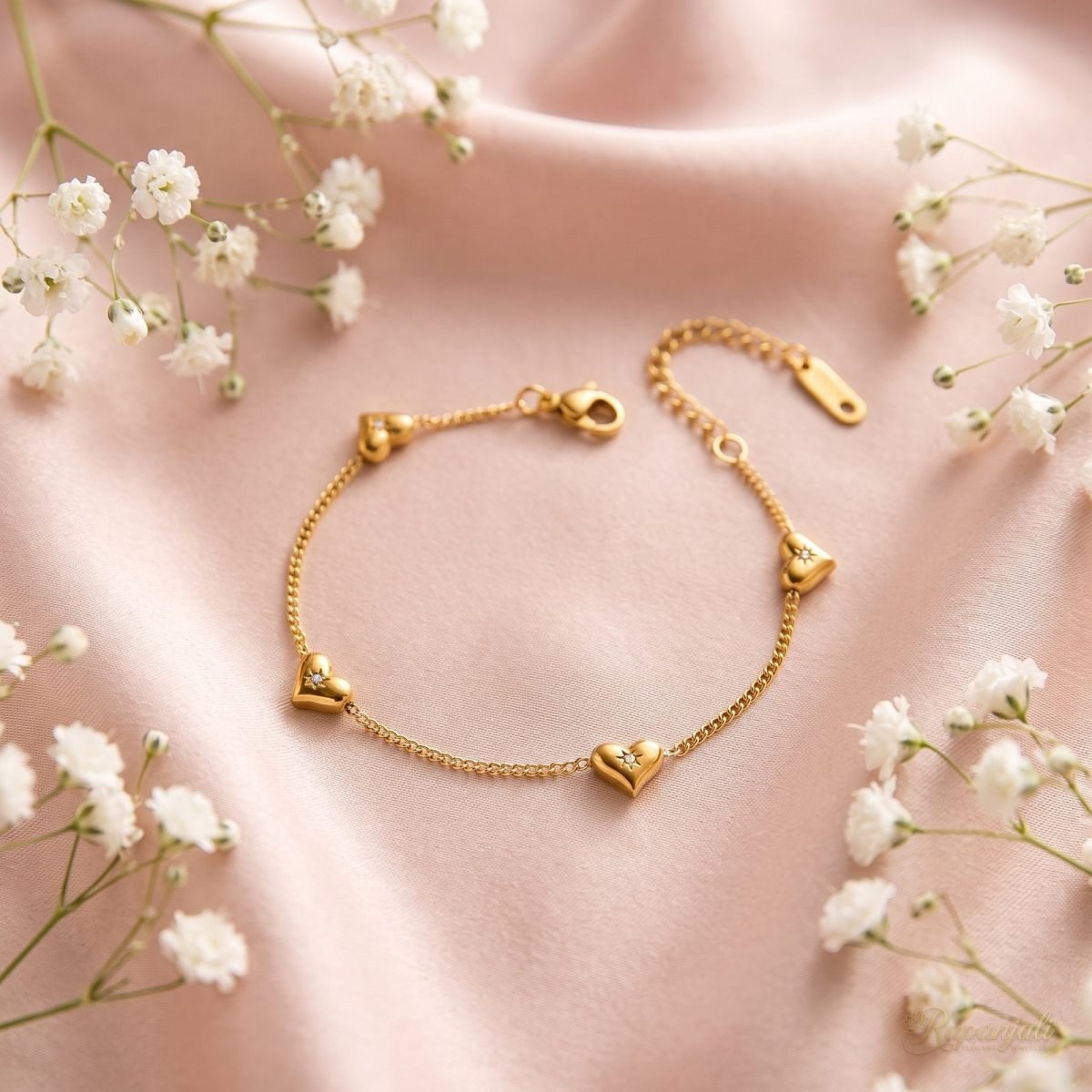 Multi Heart Station Bracelet — 18K Plated with Zircon 3