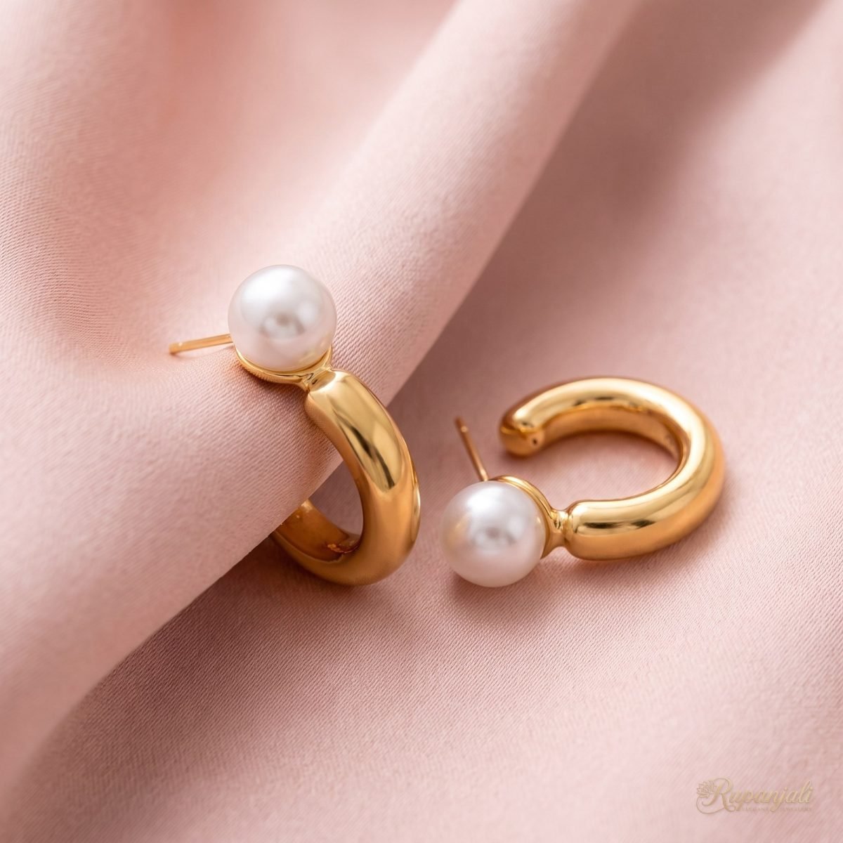 Gold Pearl C-Hoop Earrings for Women — Chunky Pearl Top 4