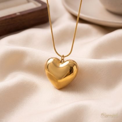 Gold Puffed Heart Pendant Necklace for Women — Glossy Love