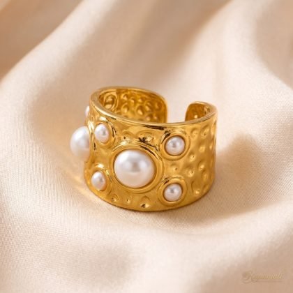 Vintage Pearl Wide Open Ring — Baroque Gold Statement