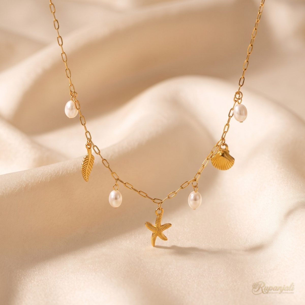 Gold Starfish Shell Pearl Charm Necklace for Women — Ocean 1