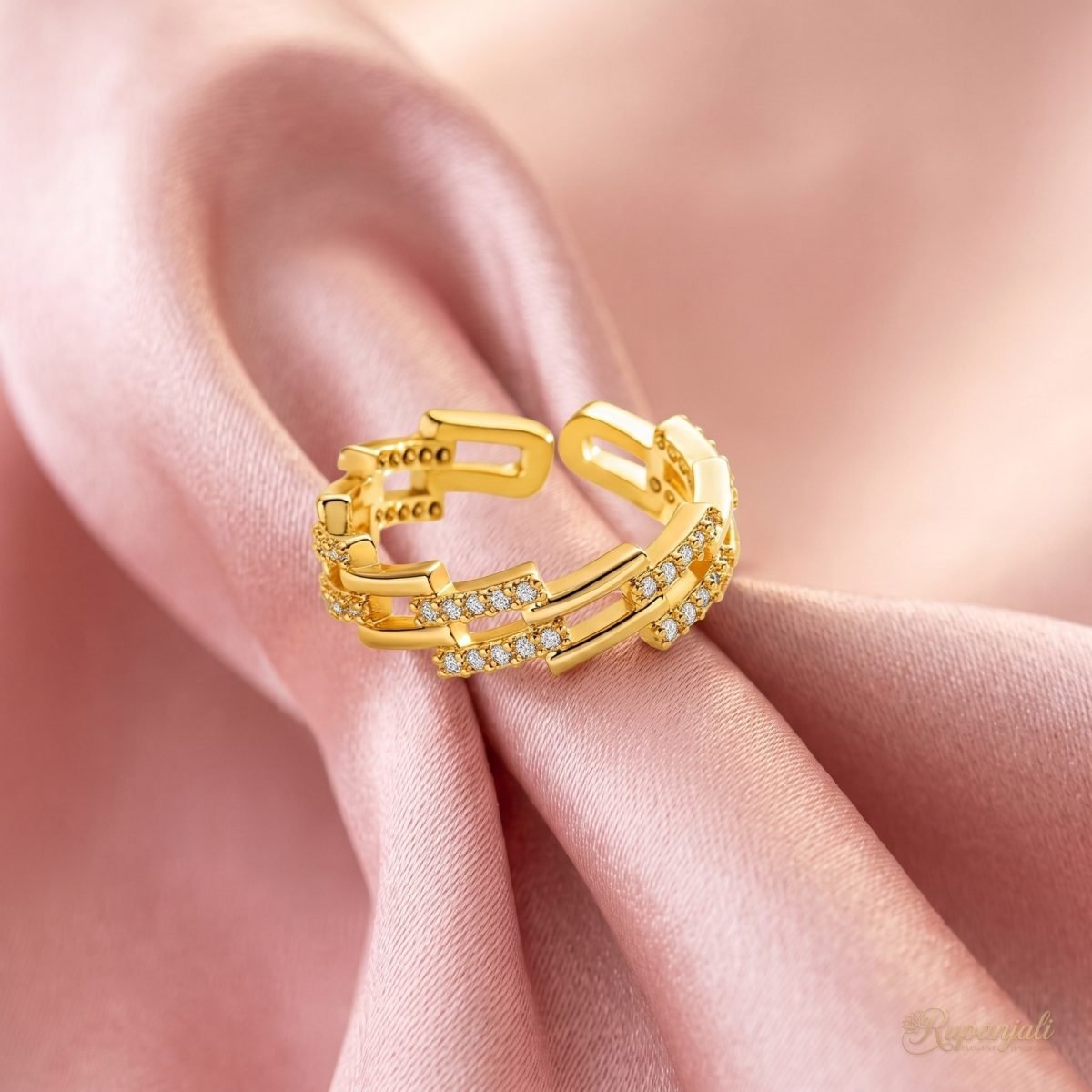 Multi Row Link Ring — Woven Pave Band 4