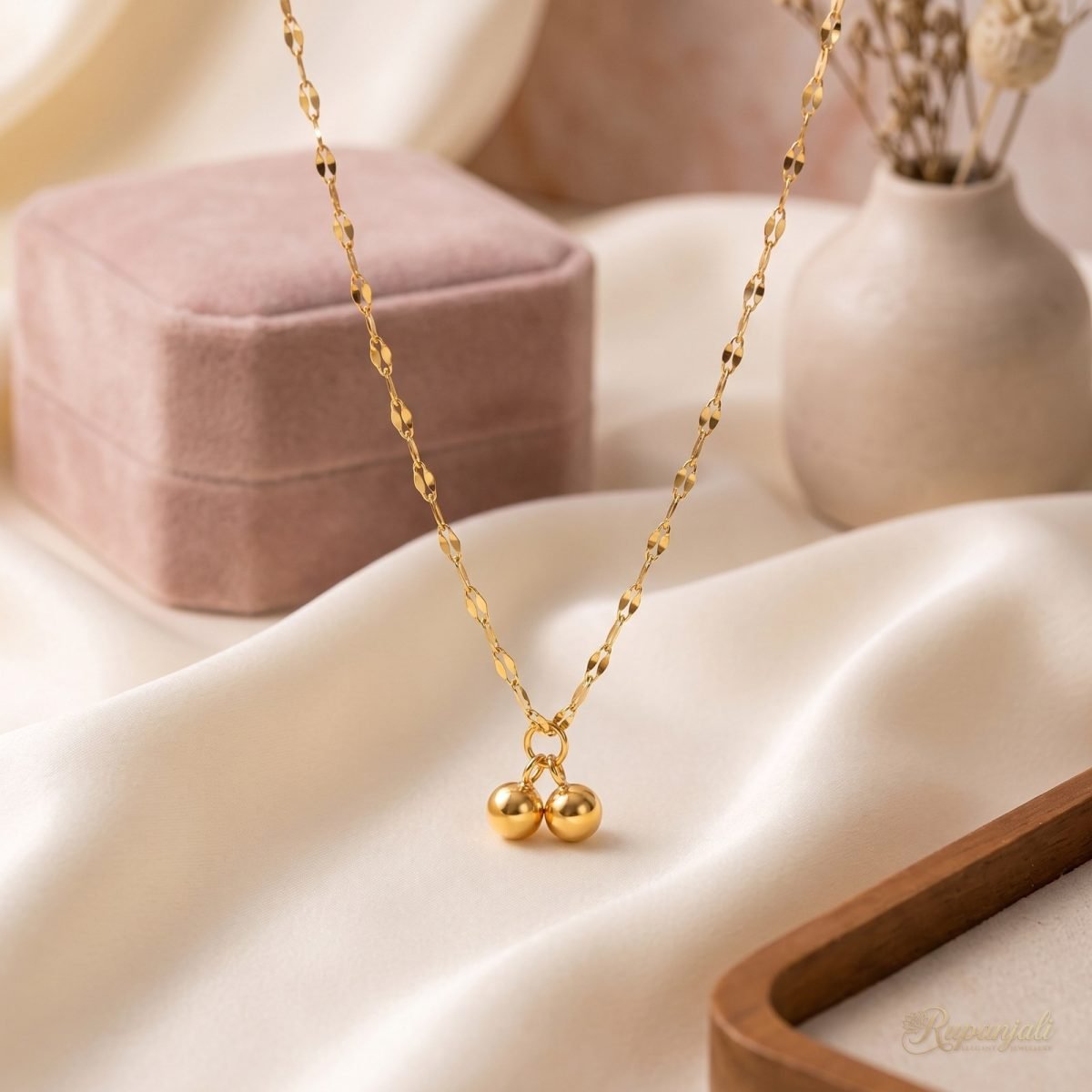 Gold Cherry Pendant Necklace — Twin Drops on Lip Chain 2