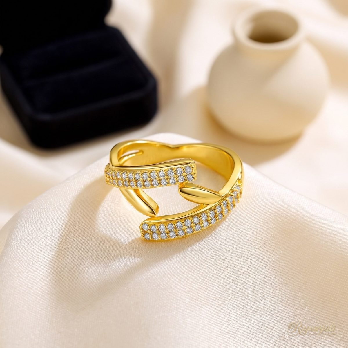 Crossover Pave Ring — Double Bar Bypass 2