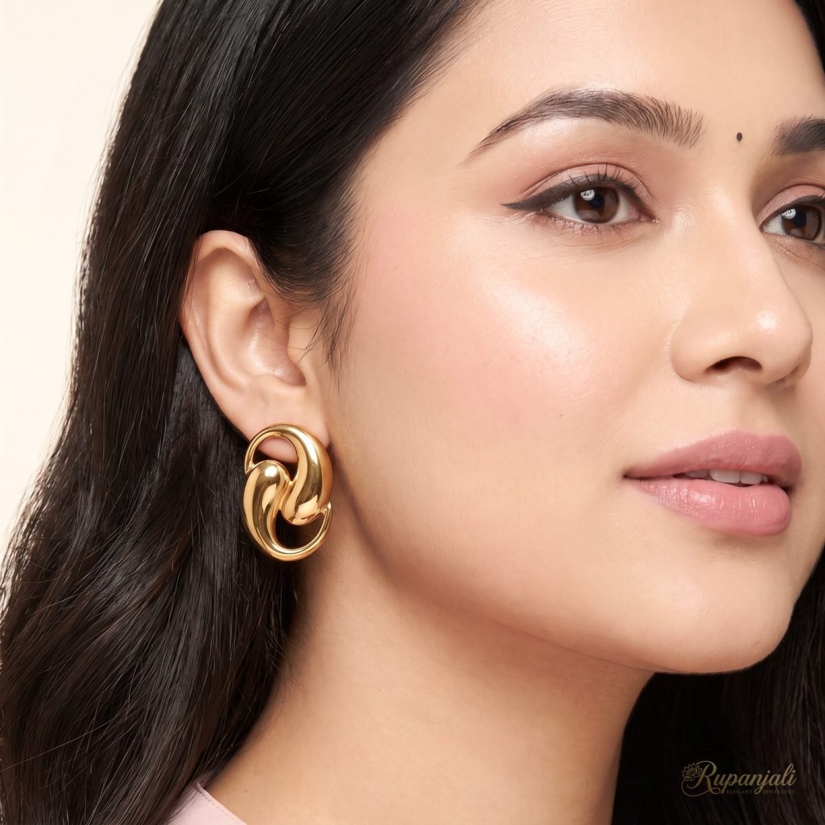 Gold Swirl Stud Earrings — Interlocked Teardrop Statement 5