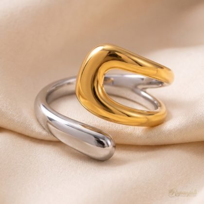 Two-Tone Open Wrap Ring for Women — Gold & Silver Sculptural