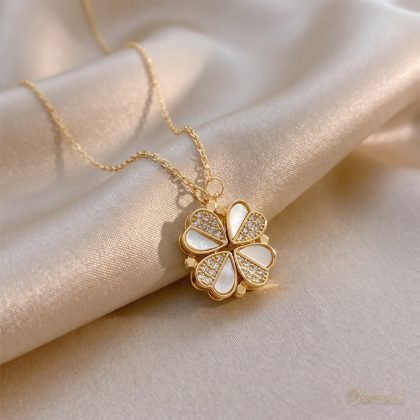 Dual Wear Heart Clover Necklace — Shell & Zircon Hearts