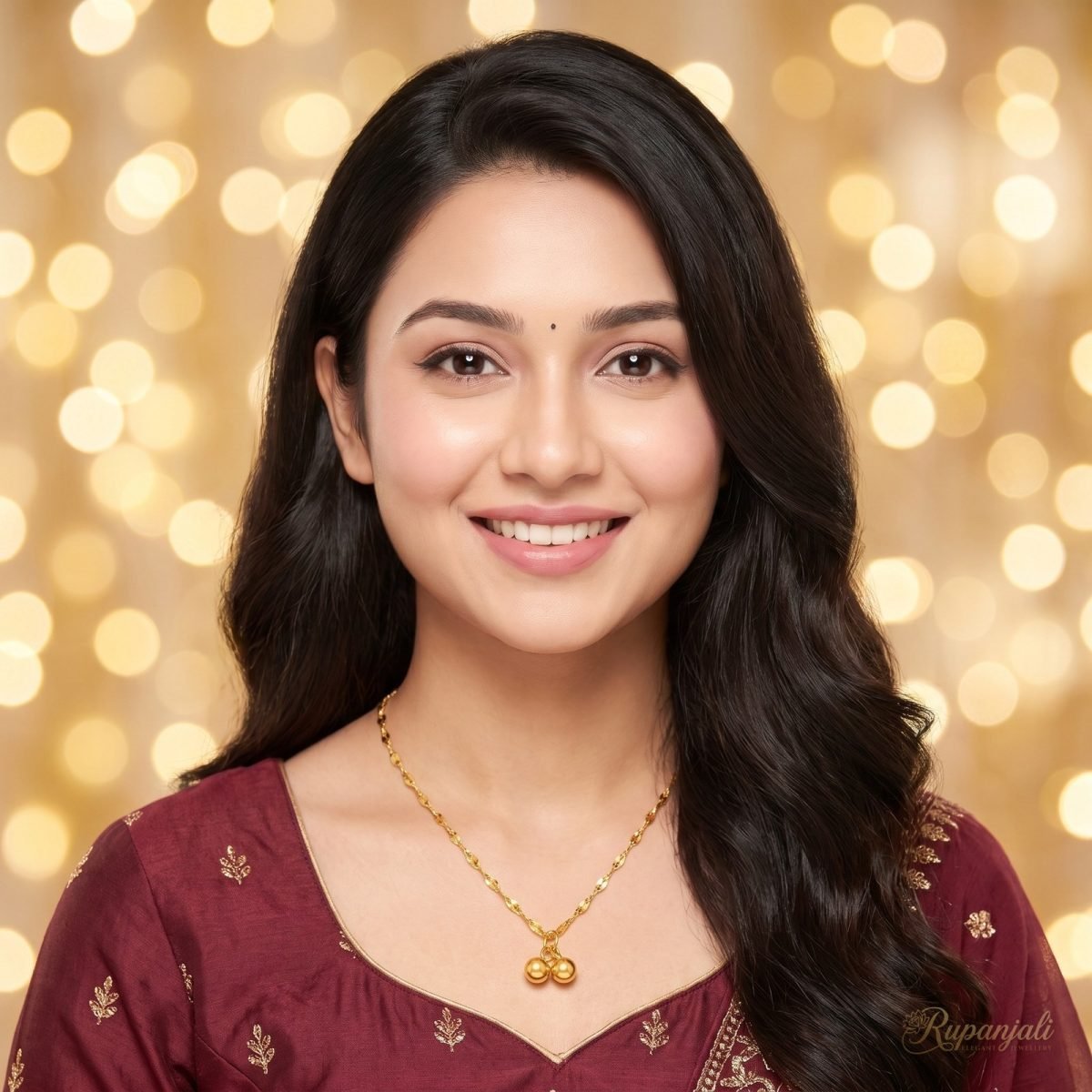 Gold Cherry Pendant Necklace — Twin Drops on Lip Chain 7
