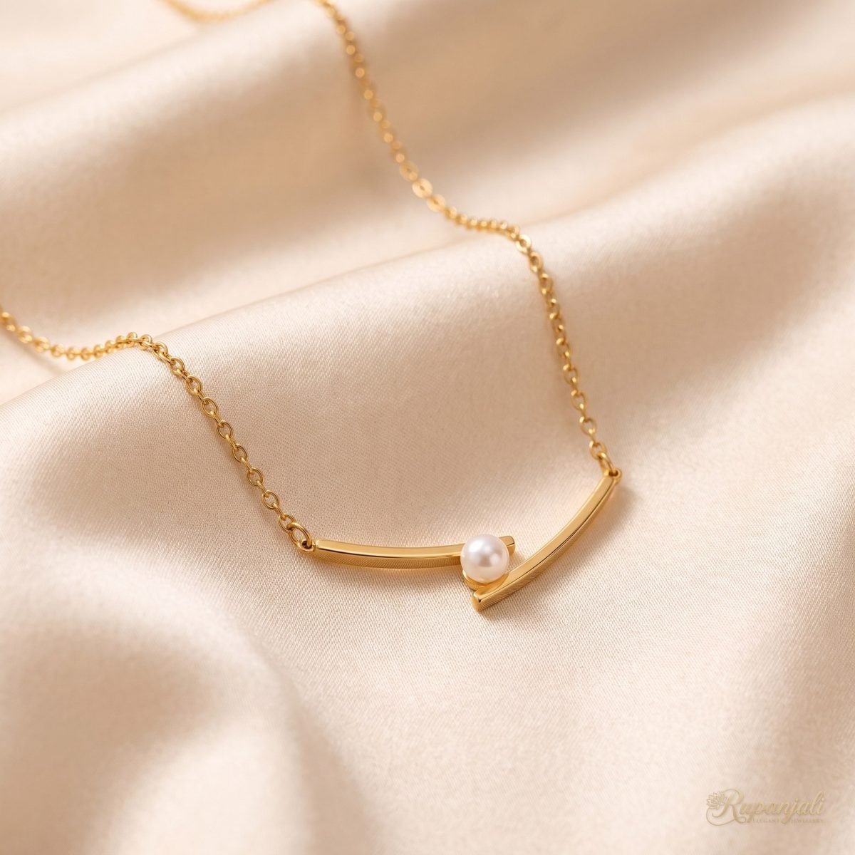 Pearl Bypass Bar Necklace — Minimalist Titanium Steel 1
